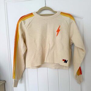 Aviator Nation Classic Stripe Cropped Crew Sweatshirt